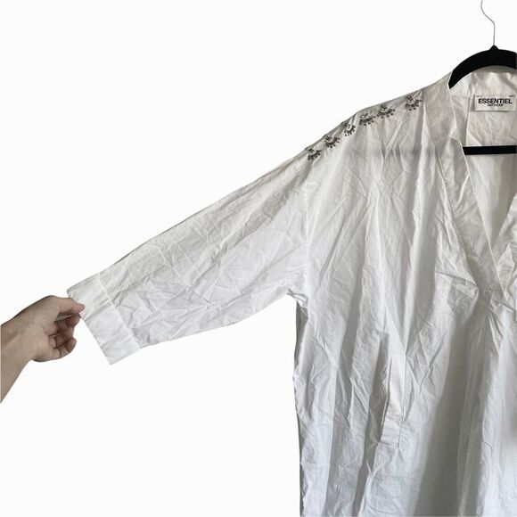 ESSENTIEL ANTWERP Cotton Popover Tunic Blouse Shirt Swim Coverup Beads White L - Picture 2 of 5